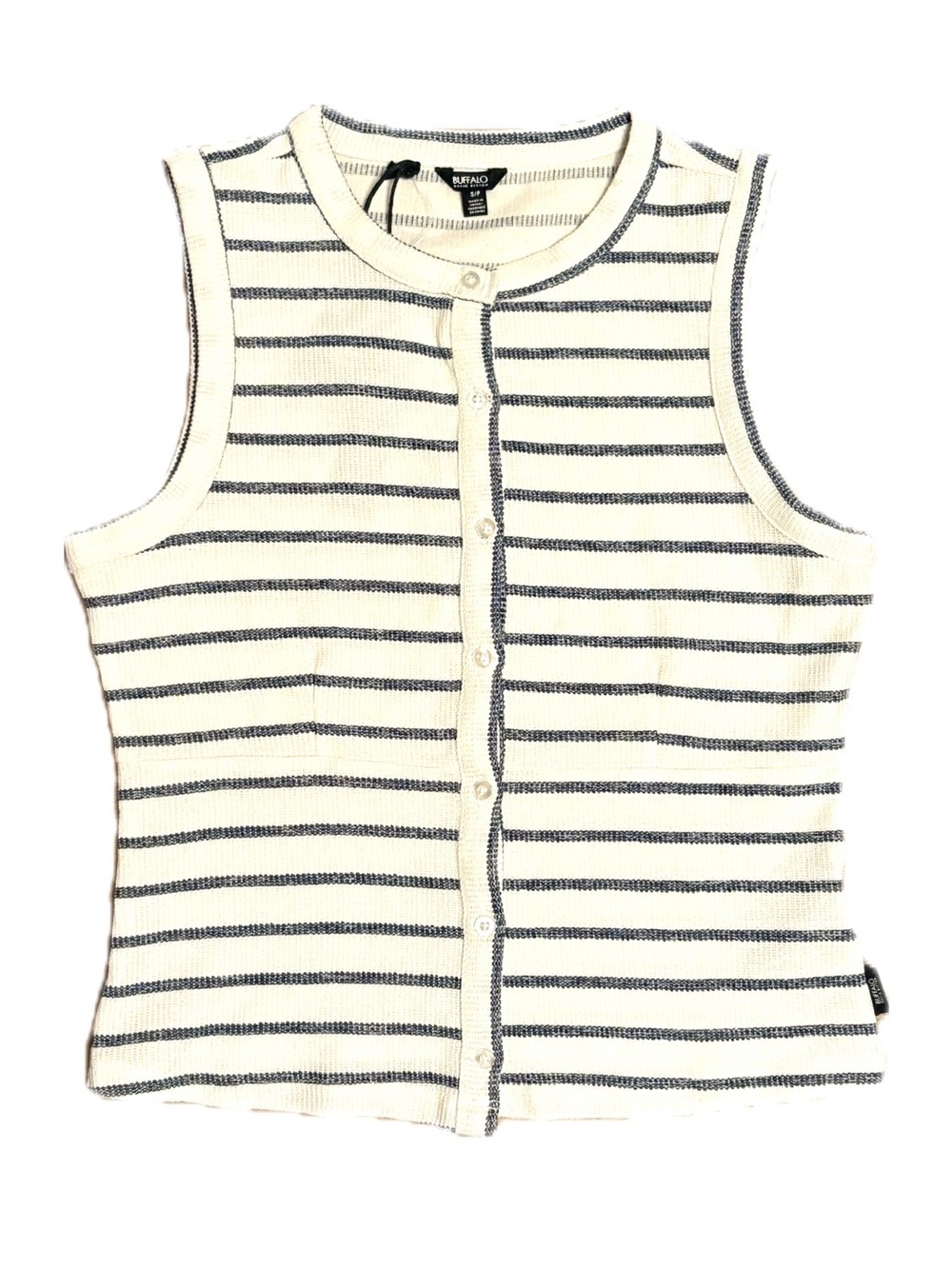 Buffalo David Bitton White & Navy Striped Sleeveless Button-Front Top